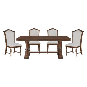 Formal Traditional Dining Set 5pc Table with Extension Leaf and 4 Side Chairs Cherry Finish Fabric Upholstery Nailhead Trim Wooden Furniture