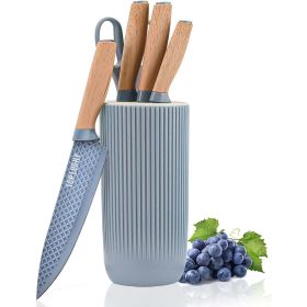 Kitchen Knife Set, 6 Pieces Blue Professional Knife Set with Universal Knife Block, Super Sharp Knife Set with Ergonomic Handle