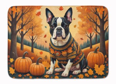 Boston Terrier Fall Memory Foam Kitchen Mat Machine Washable Anti-Fatigue Mat Cushion Comfort Bath Mat or Kitchen Rug