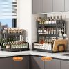 Elegant Multi-Layer Metal Kitchen Organizer - Countertop Spice Rack, Knife & Utensil Holder, Condiment Basket