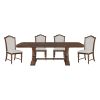 Formal Traditional Dining Set 5pc Table with Extension Leaf and 4 Side Chairs Cherry Finish Fabric Upholstery Nailhead Trim Wooden Furniture