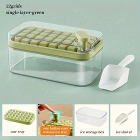 Set Of 1 101oz Ice Cube Trays, 64 Pcs Silicone Ice Cube Tray With Lid And Bin, Ice Cube Molds For Freezer, Easy Release & Save Space, 2 Trays (Color: Green 32 Grid Ice Tray Mold)