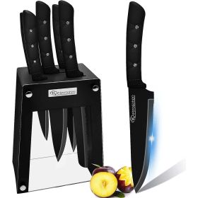 Kitchen Knife Set, 6 Pieces Black Stainless Steel Sharp Chef Knife with Acrylic Stand, Non-stick Coating Block Knife Set for Home Restaurant Apartment (Brand: Dot Pet)