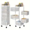 Rotating Kitchen Storage Shelf 5 Tier, Metal Fruit Vegetable Storage Basket Multi-Layer Vegetable Rack Storage Trolley on Wheels